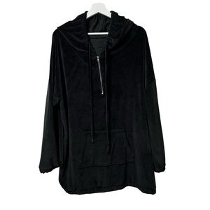 Free Press Velvet Hooded Tunic Top Pullover SZ 2X XXL Hoodie Sweater Black Boho